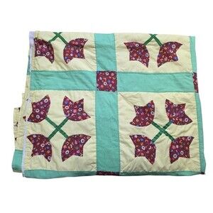 Vintage Handmade Granny Made Quilt 80x66 from 1970s Hippy Boho Flower Power